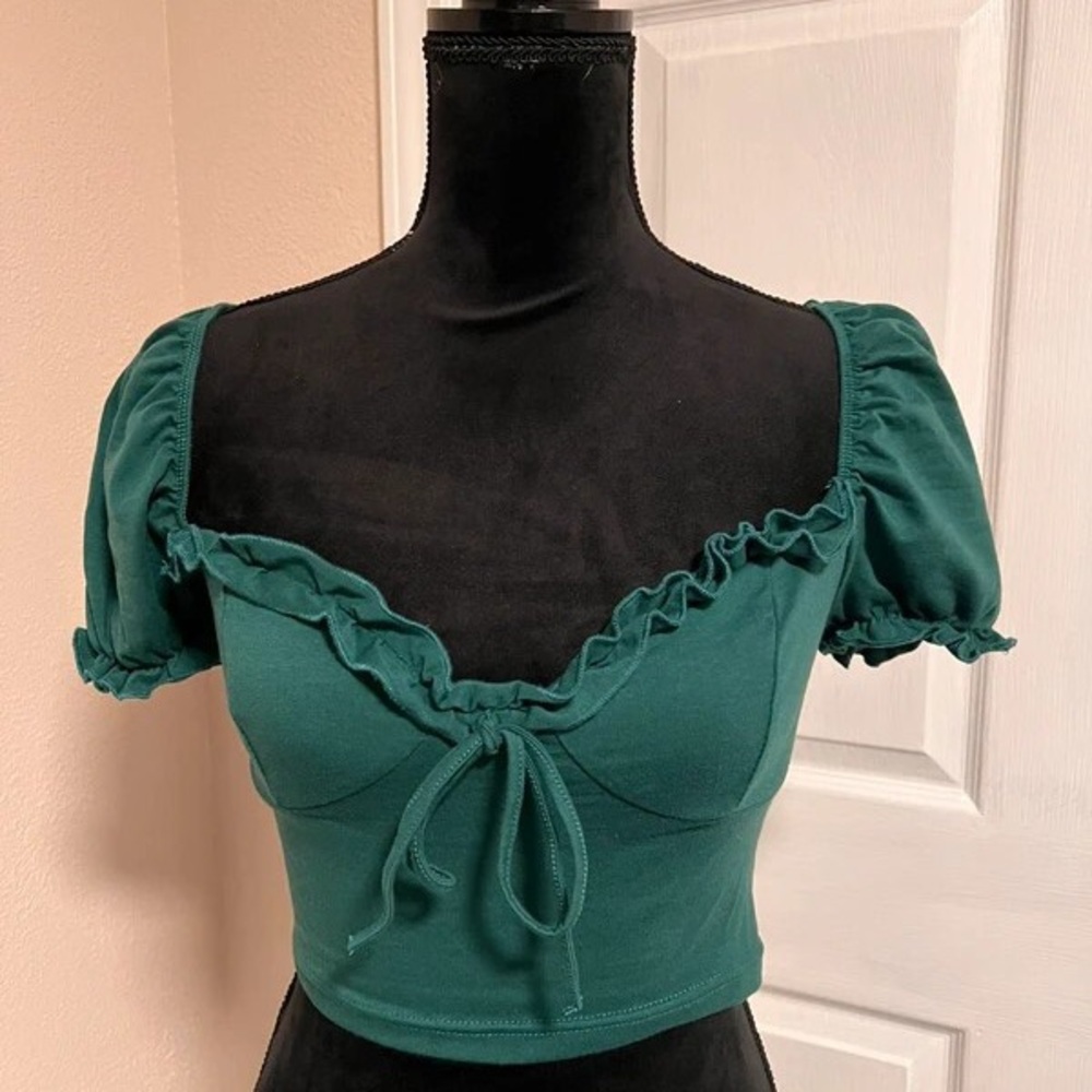 Zara Emerald Green Ruffle Crop Top
